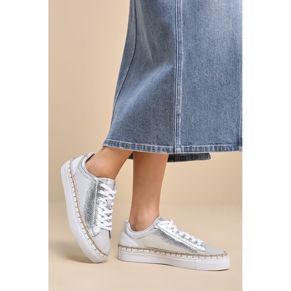 Free People Shoes - Free People Silver Metallic Leather Espadrille Platform Sneakers 0004783487 6